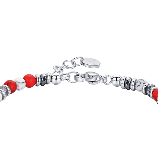 BRACELET EN ACIER AVEC PIERRES ROUGES ET BLANCHES