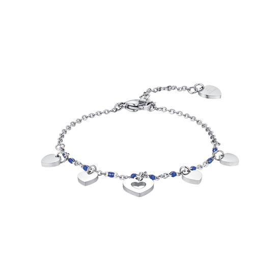 BRACELET EN ACIER AVEC CŒURS ET PIERRES BLEUES