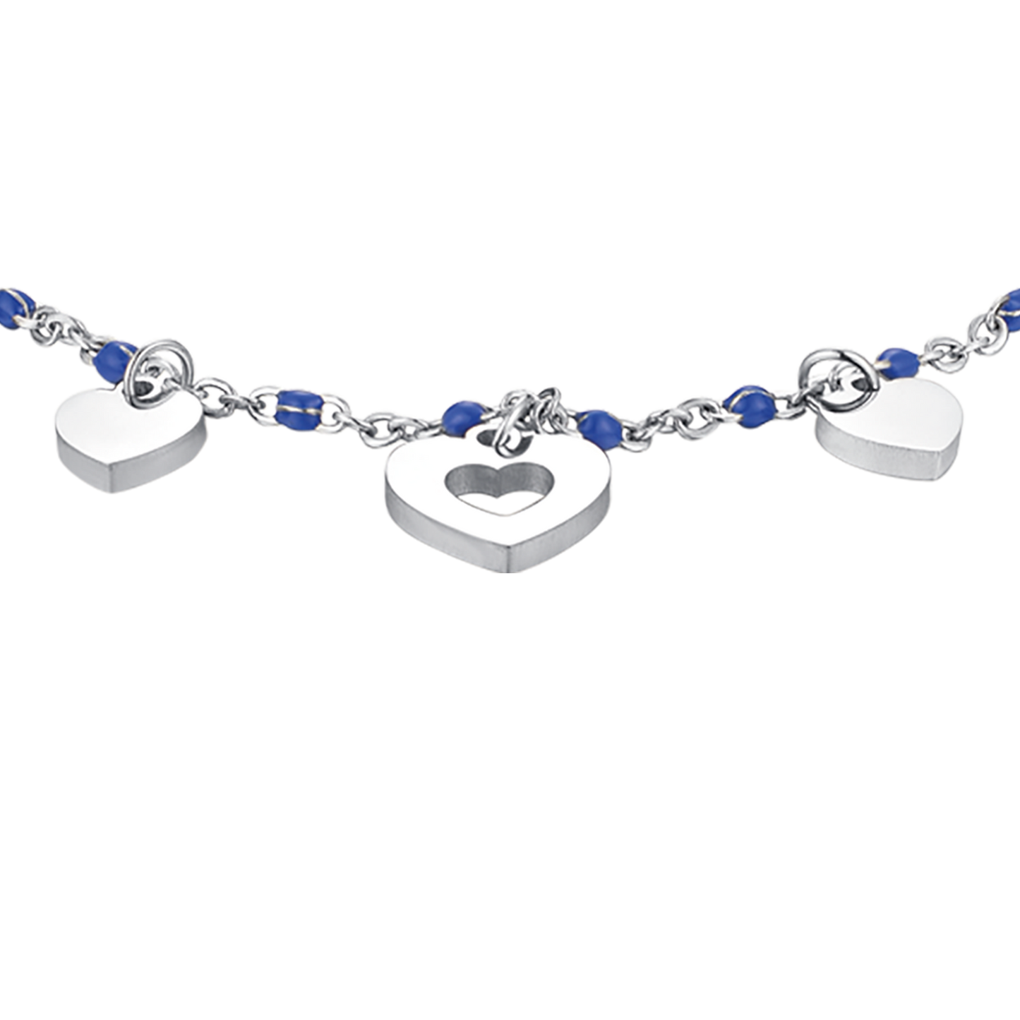 BRACELET EN ACIER AVEC CŒURS ET PIERRES BLEUES