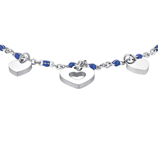 BRACELET EN ACIER AVEC CŒURS ET PIERRES BLEUES