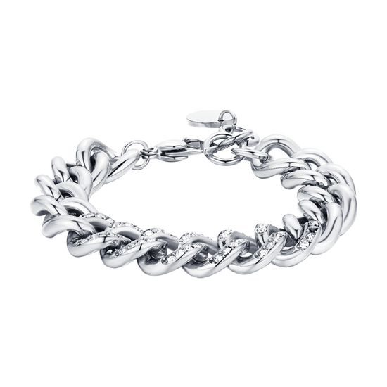 BRACELET EN ACIER POUR FEMME AVEC CHAÎNE À CRISTAUX BLANCS