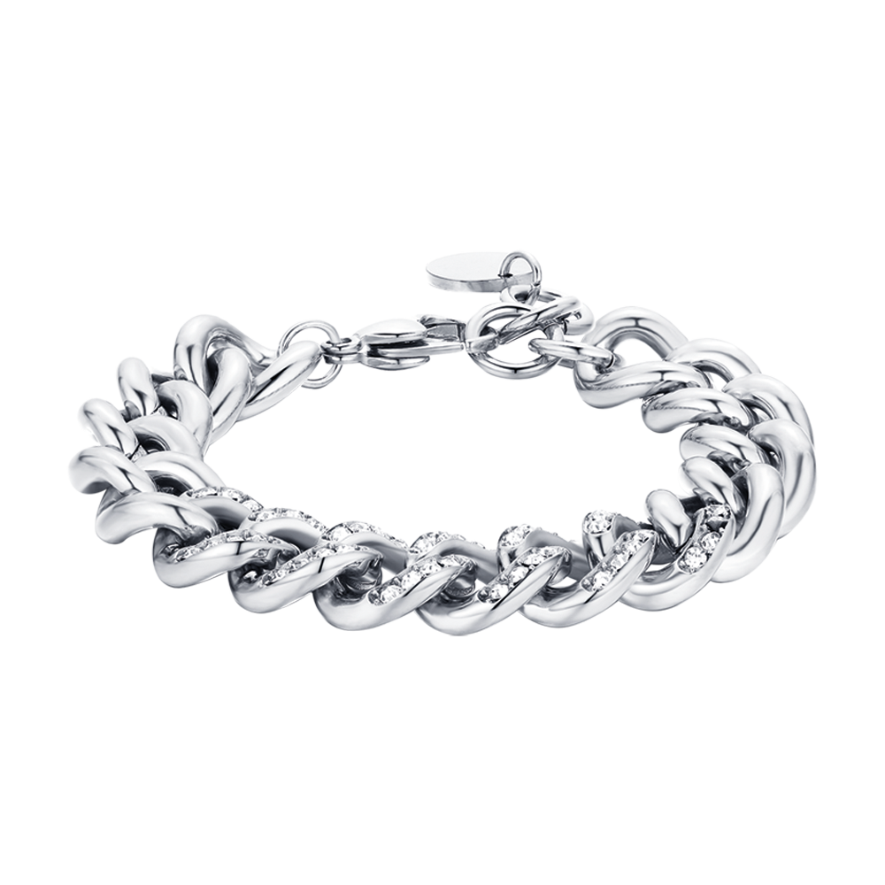 BRACELET EN ACIER POUR FEMME AVEC CHAÎNE À CRISTAUX BLANCS