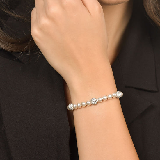 BRACELET DE PERLES POUR FEMMES AVEC CRISTAUX BLANCS