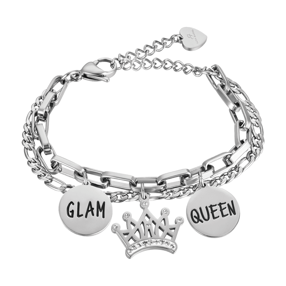 BRACELET FEMME EN ACIER AVEC COURONNE AVEC CRISTAUX BLANCS ET PLAQUES ÉMAILLÉES