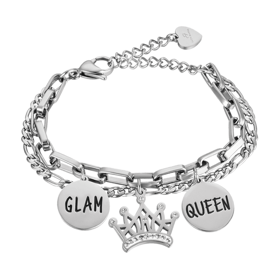 BRACELET FEMME EN ACIER AVEC COURONNE AVEC CRISTAUX BLANCS ET PLAQUES ÉMAILLÉES