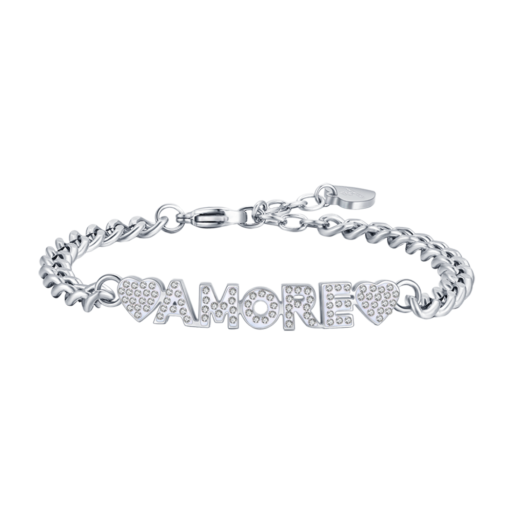 BRACELET D'AMOUR EN ACIER POUR FEMME AVEC CRISTAUX BLANCS