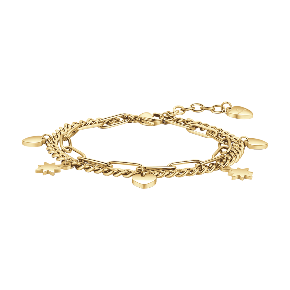 BRACELET POUR FEMME EN ACIER PLAQUÉ OR AVEC CŒURS ET ÉTOILES