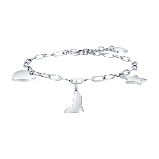 BRACELET EN ACIER POUR FEMME AVEC CŒUR, CHAUSSURE ET ÉTOILE