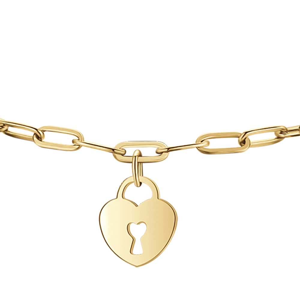 BRACELET POUR FEMME EN ACIER PLAQUÉ OR AVEC LUNE, CADENAS, CŒUR ET ÉTOILE