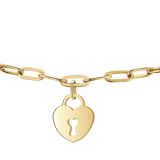 BRACELET POUR FEMME EN ACIER PLAQUÉ OR AVEC LUNE, CADENAS, CŒUR ET ÉTOILE