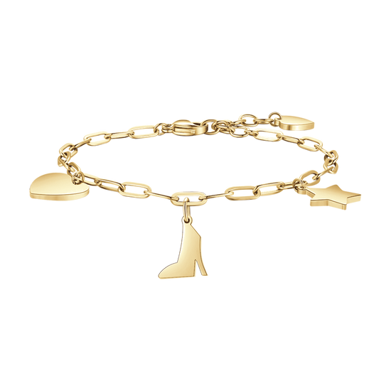 BRACELET POUR FEMME EN ACIER PLAQUÉ OR AVEC CŒUR, CHAUSSURE ET ÉTOILE