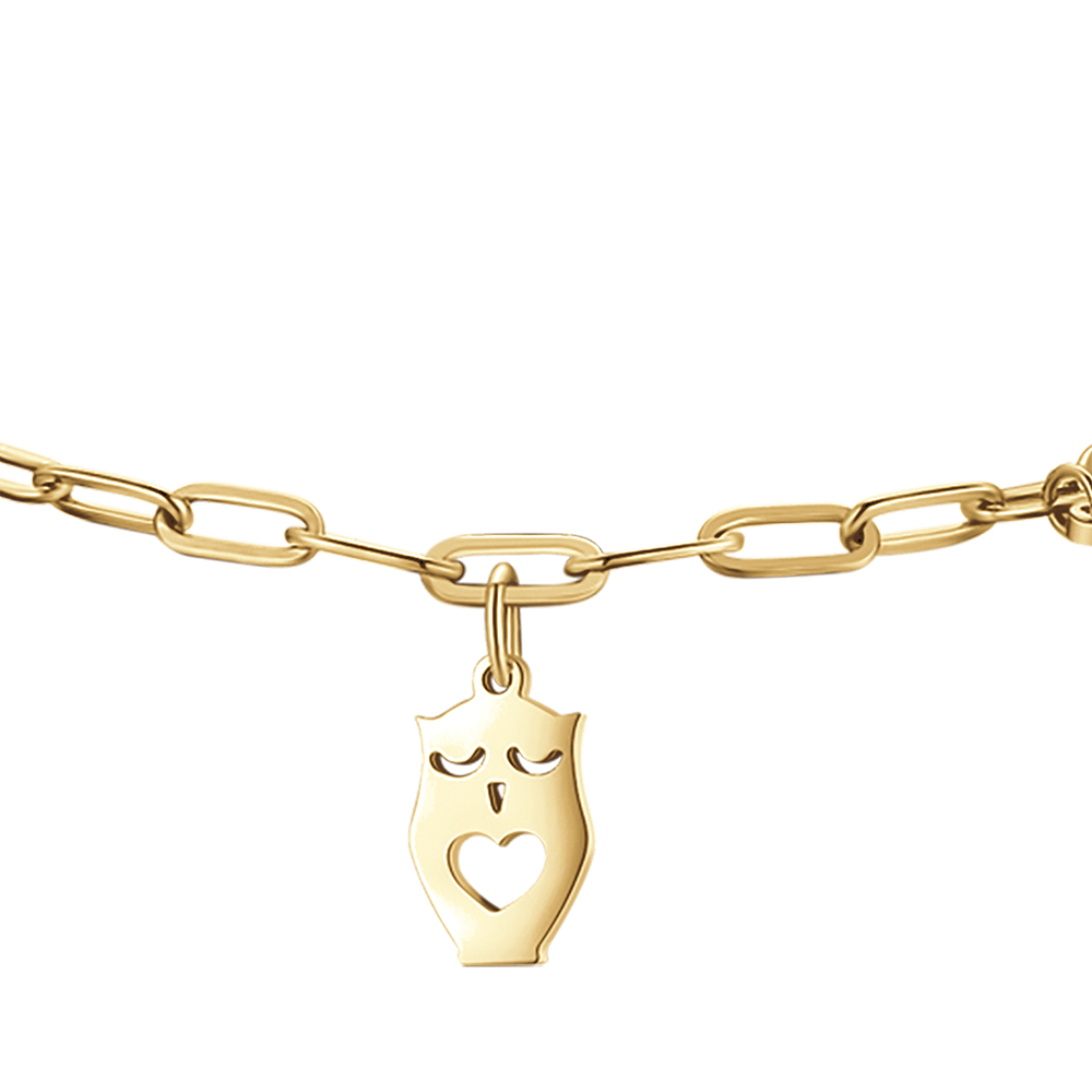 BRACELET POUR FEMME EN ACIER PLAQUÉ OR AVEC LUNE, HIBOU ET ÉTOILE