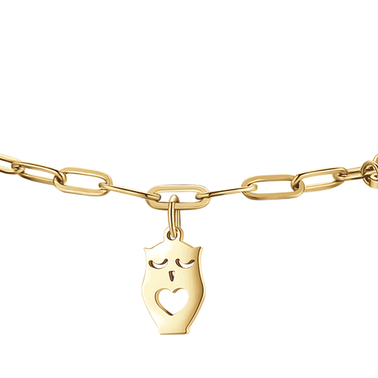 BRACELET POUR FEMME EN ACIER PLAQUÉ OR AVEC LUNE, HIBOU ET ÉTOILE