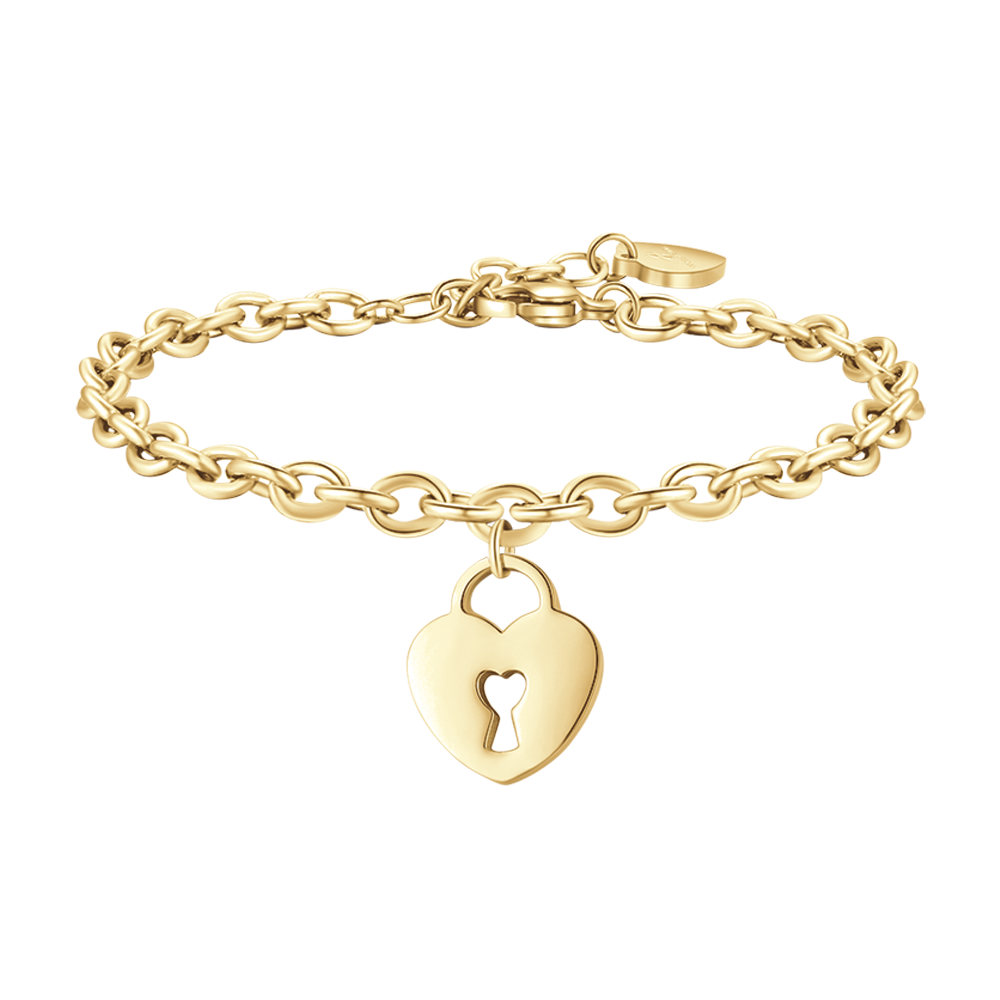 BRACELET EN ACIER PLAQUÉ OR AVEC FERMOIR À CŒUR POUR FEMME