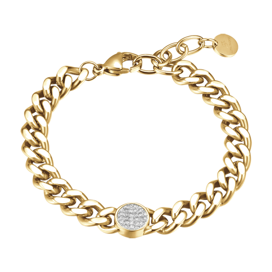 BRACELET FEMME EN ACIER PLAQUÉ OR AVEC ÉLÉMENTS ET CRISTAUX BLANCS