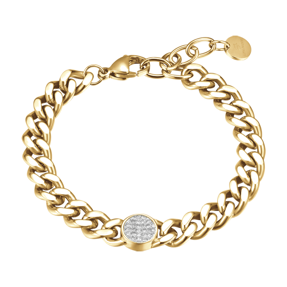 BRACELET FEMME EN ACIER PLAQUÉ OR AVEC ÉLÉMENTS ET CRISTAUX BLANCS