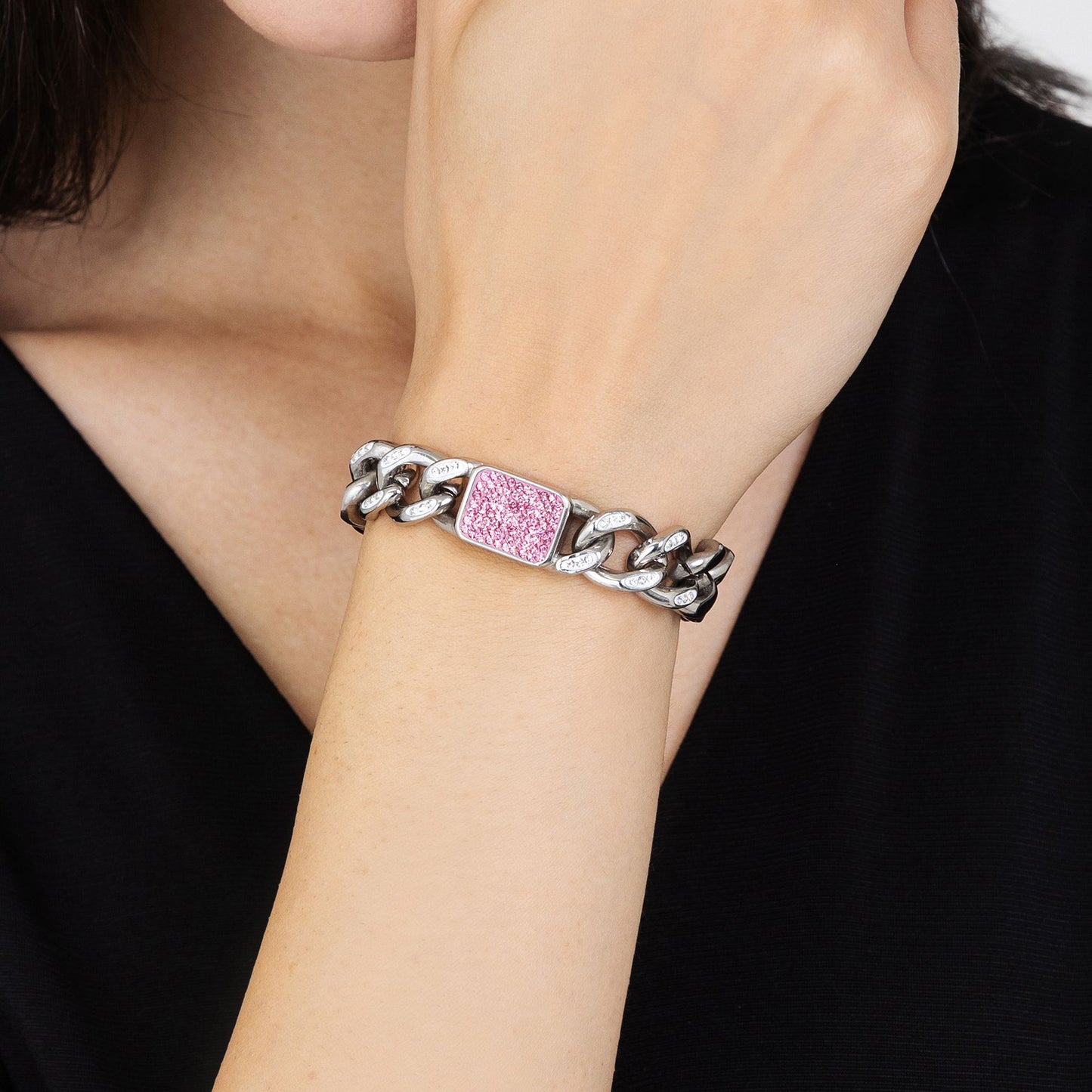 BRACELET FEMME EN ACIER AVEC CRISTAUX FUCHSIA