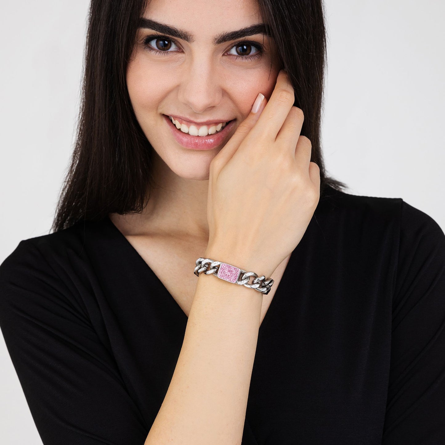 BRACELET FEMME EN ACIER AVEC CRISTAUX FUCHSIA