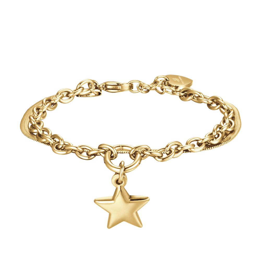 BRACELET FEMME EN ACIER DORÉ IP AVEC ÉTOILE ET CERCLE