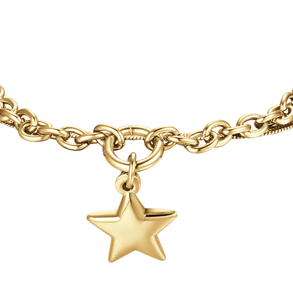 BRACELET FEMME EN ACIER DORÉ IP AVEC ÉTOILE ET CERCLE