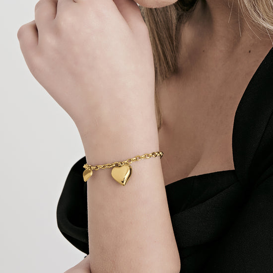 BRACELET FEMME IP EN ACIER DORÉ AVEC CŒURS