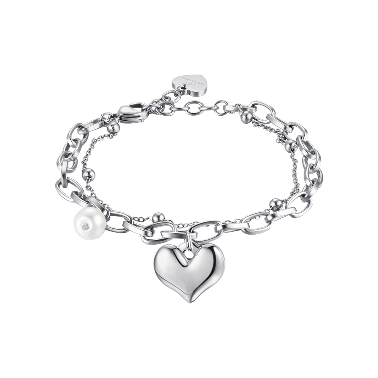 BRACELET EN ACIER POUR FEMME AVEC CŒUR ET PERLES