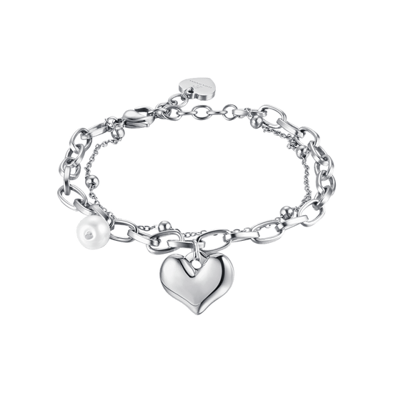 BRACELET EN ACIER POUR FEMME AVEC CŒUR ET PERLES