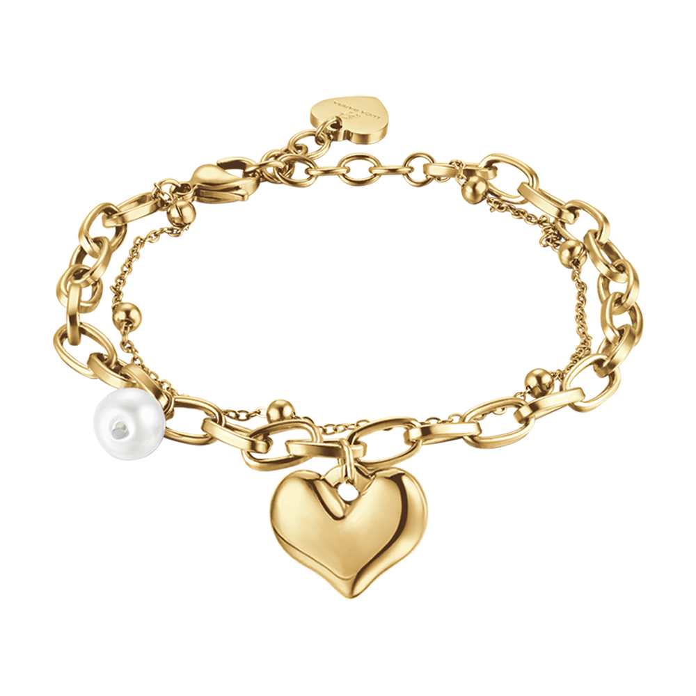 BRACELET EN ACIER POUR FEMME AVEC CŒUR ET PERLES