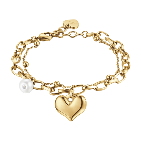 BRACELET EN ACIER POUR FEMME AVEC CŒUR ET PERLES