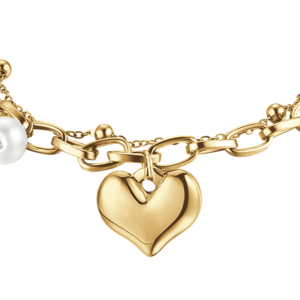 BRACELET EN ACIER POUR FEMME AVEC CŒUR ET PERLES