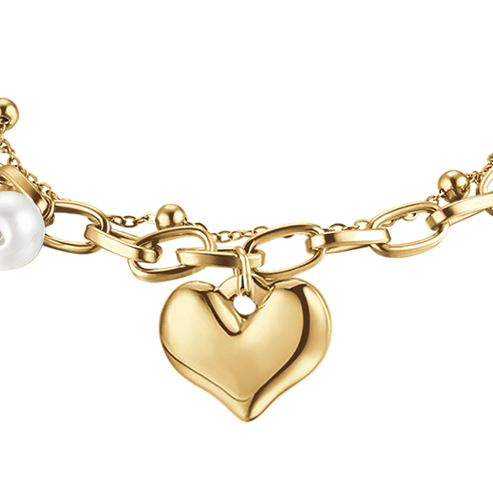 BRACELET EN ACIER POUR FEMME AVEC CŒUR ET PERLES