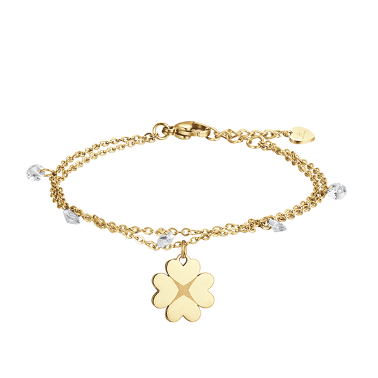 BRACELET POUR FEMME EN ACIER ET OR IP AVEC TRÈFLE À QUATRE FEUILLES ET CRISTAUX