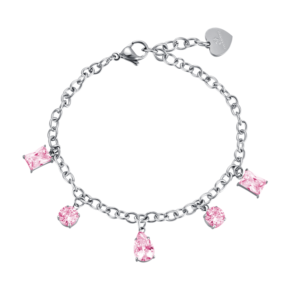 BRACELET ACIER POUR FEMME AVEC CRISTAUX ROSES