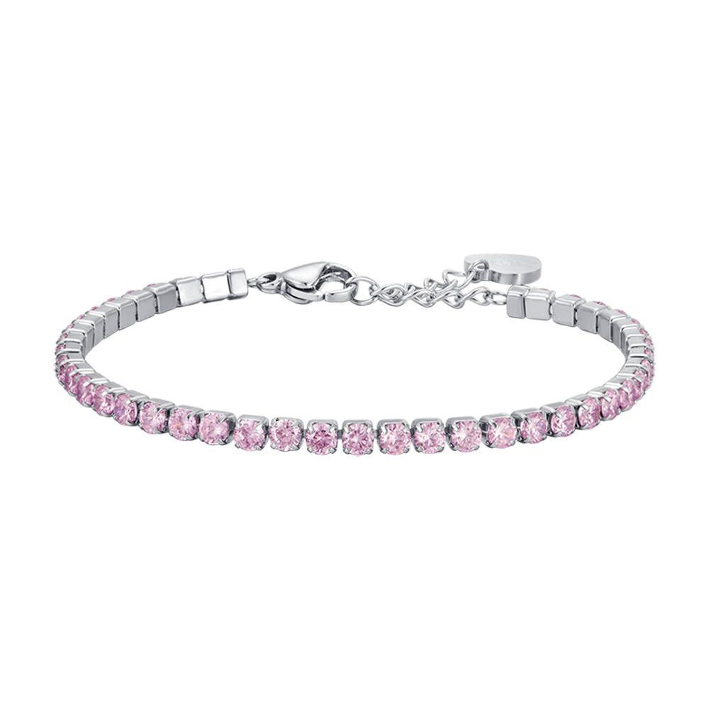 BRACELET TENNIS EN ACIER POUR FEMME AVEC CRISTAUX ROSES