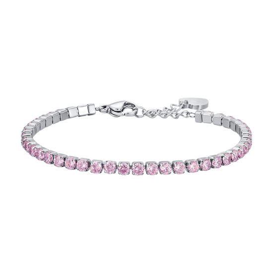 BRACELET TENNIS EN ACIER POUR FEMME AVEC CRISTAUX ROSES