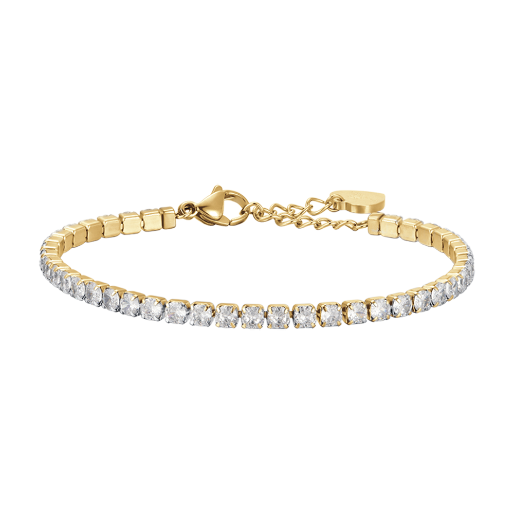 BRACELET TENNIS POUR FEMME EN ACIER ET OR IP AVEC CRISTAUX BLANCS