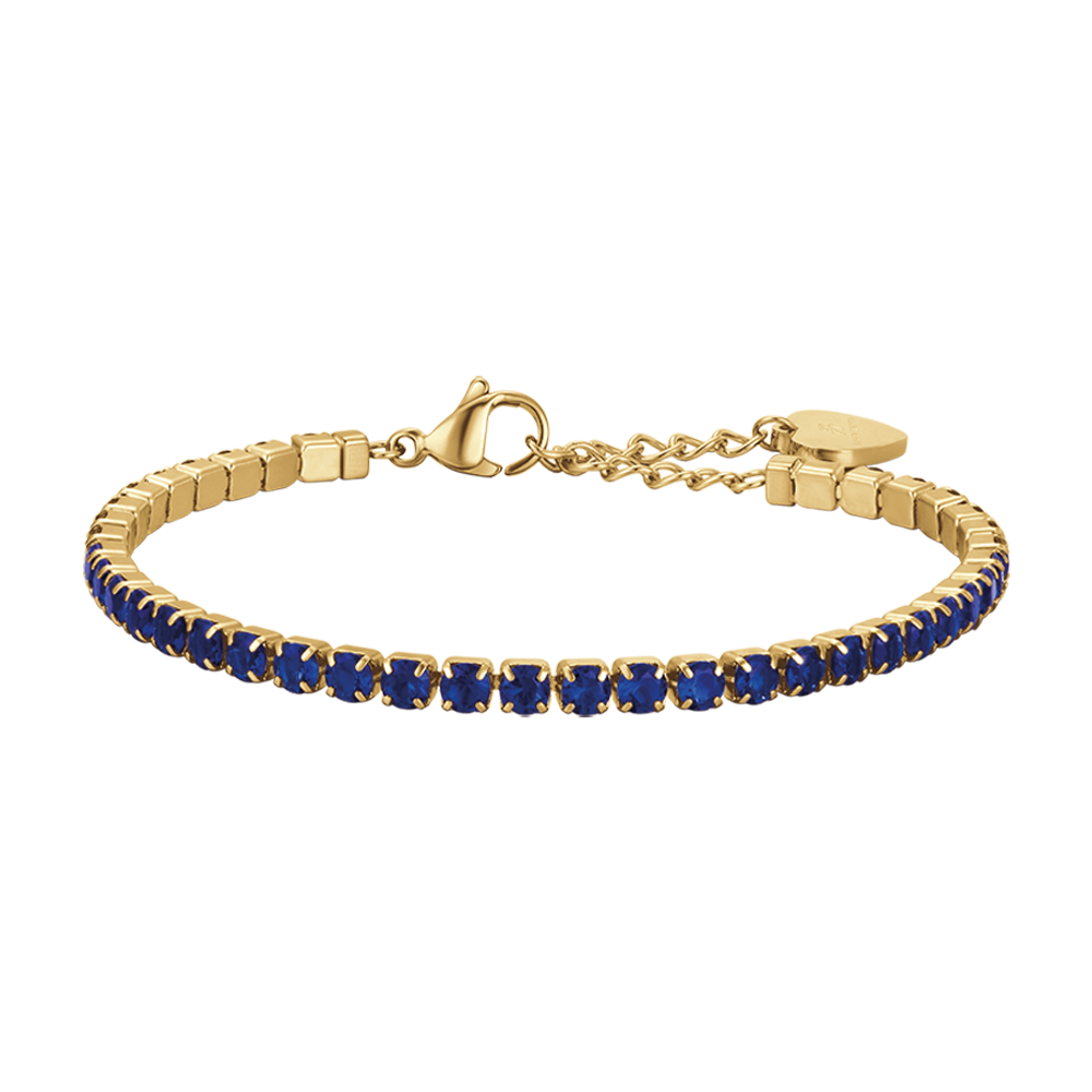 BRACELET TENNIS EN ACIER ET OR IP POUR FEMME AVEC CRISTAUX BLEUS