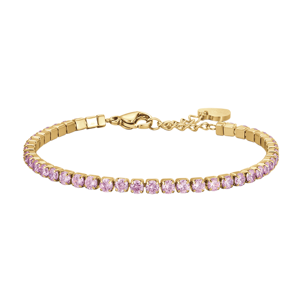 BRACELET TENNIS ACIER OR IP POUR FEMME AVEC CRISTAUX ROSES