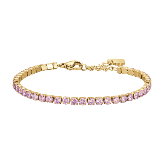 BRACELET TENNIS ACIER OR IP POUR FEMME AVEC CRISTAUX ROSES