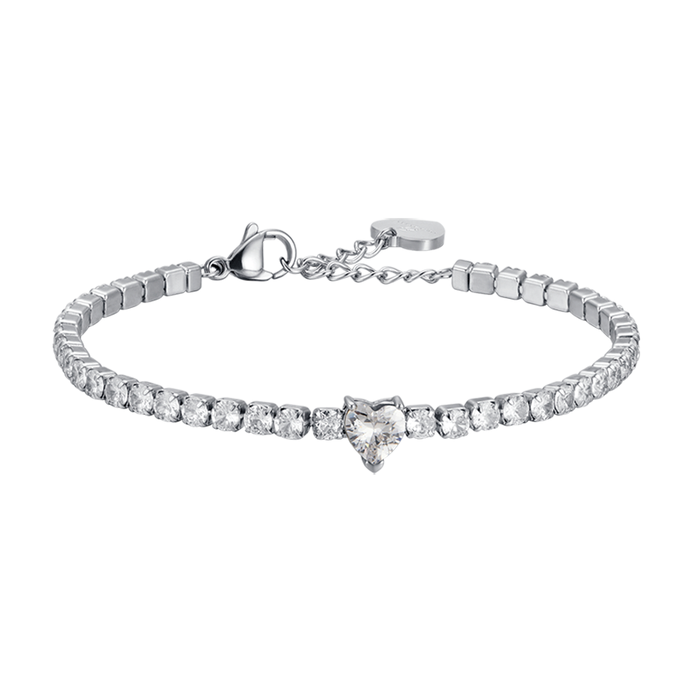 BRACELET EN ACIER POUR FEMME AVEC CRISTAUX BLANCS ET CŒUR EN CRISTAL