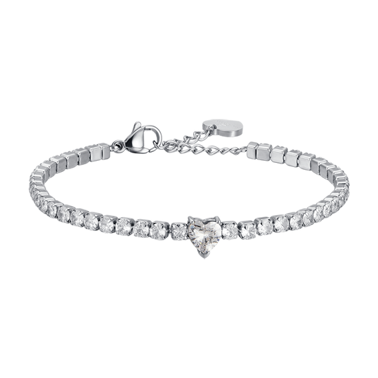 BRACELET EN ACIER POUR FEMME AVEC CRISTAUX BLANCS ET CŒUR EN CRISTAL