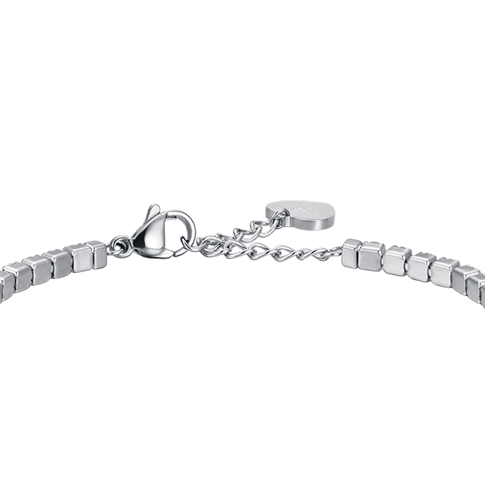 BRACELET EN ACIER POUR FEMME AVEC CRISTAUX BLANCS ET CŒUR EN CRISTAL