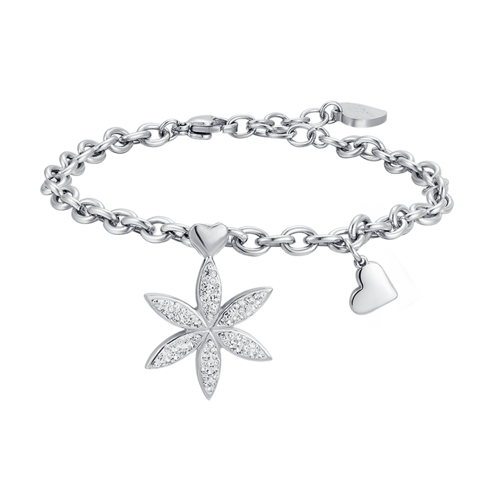 BRACELET FEMME EN ACIER AVEC FLEUR DE VIE AVEC CRISTAUX BLANCS