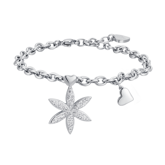 BRACELET FEMME EN ACIER AVEC FLEUR DE VIE AVEC CRISTAUX BLANCS