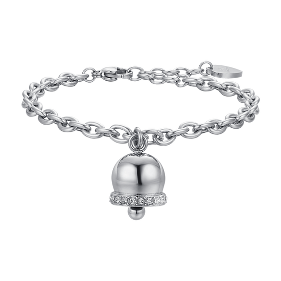 BRACELET CLOCHE EN ACIER POUR FEMME AVEC CRISTAUX BLANCS