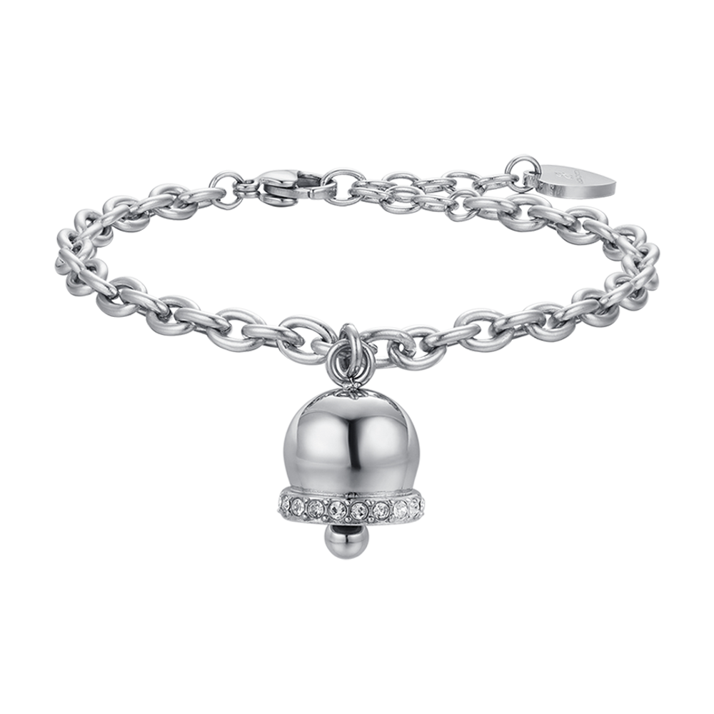 BRACELET CLOCHE EN ACIER POUR FEMME AVEC CRISTAUX BLANCS