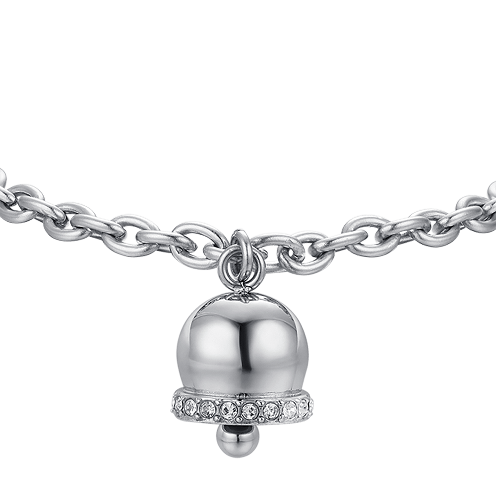 BRACELET CLOCHE EN ACIER POUR FEMME AVEC CRISTAUX BLANCS