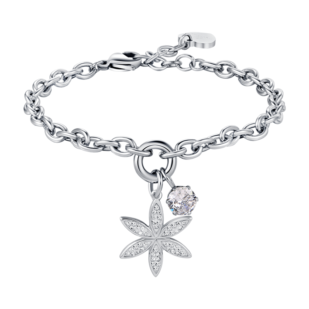 BRACELET FEMME EN ACIER AVEC FLEUR DE VIE AVEC CRISTAUX BLANCS