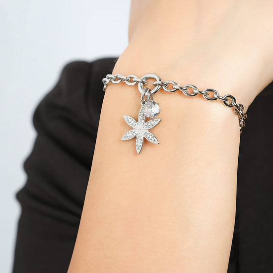 BRACELET FEMME EN ACIER AVEC FLEUR DE VIE AVEC CRISTAUX BLANCS