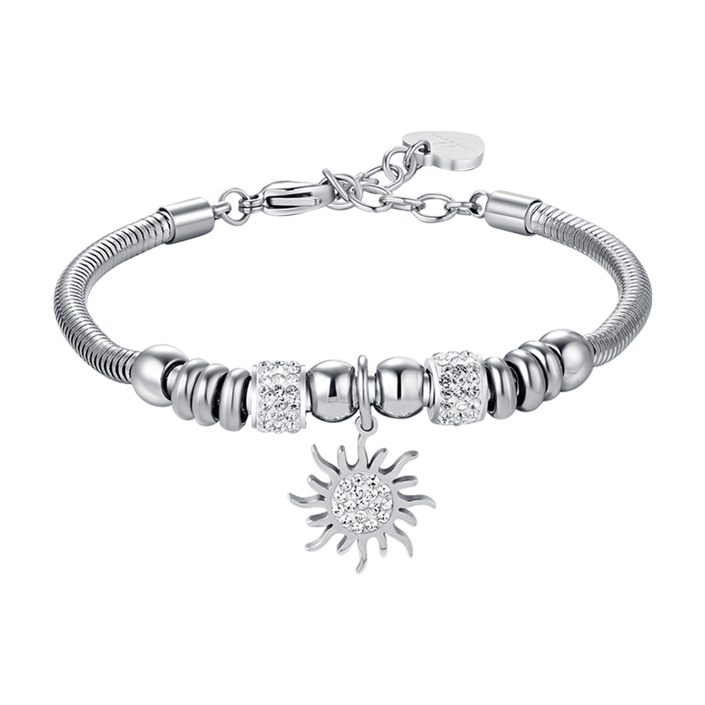 BRACELET SOLAIRE EN ACIER POUR FEMME AVEC CRISTAUX BLANCS